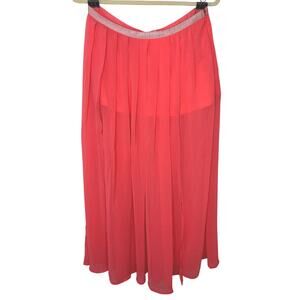 Love Riche Pink Flowy Sheer Maxi Attached Short Slip Silver Shimmer Waist L